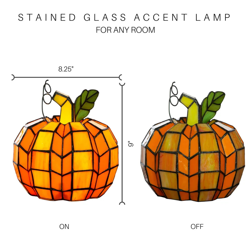 9" H Patch the Pumpkin Stained Glass Accent Lamp - 8.25"L x 8.25"W x 9"H