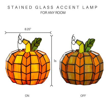 9" H Patch the Pumpkin Stained Glass Accent Lamp - 8.25"L x 8.25"W x 9"H