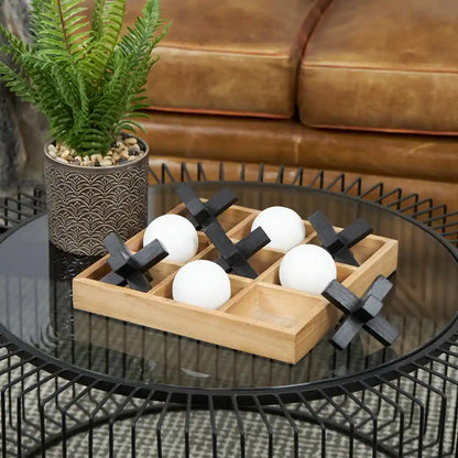 Brown Wood Dimensional Tic Tac Toe Game Set with 3D Black and White Game Pieces