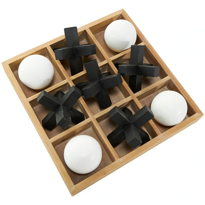 Brown Wood Dimensional Tic Tac Toe Game Set with 3D Black and White Game Pieces