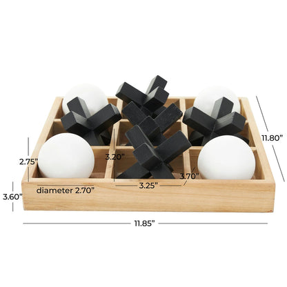 Brown Wood Dimensional Tic Tac Toe Game Set with 3D Black and White Game Pieces